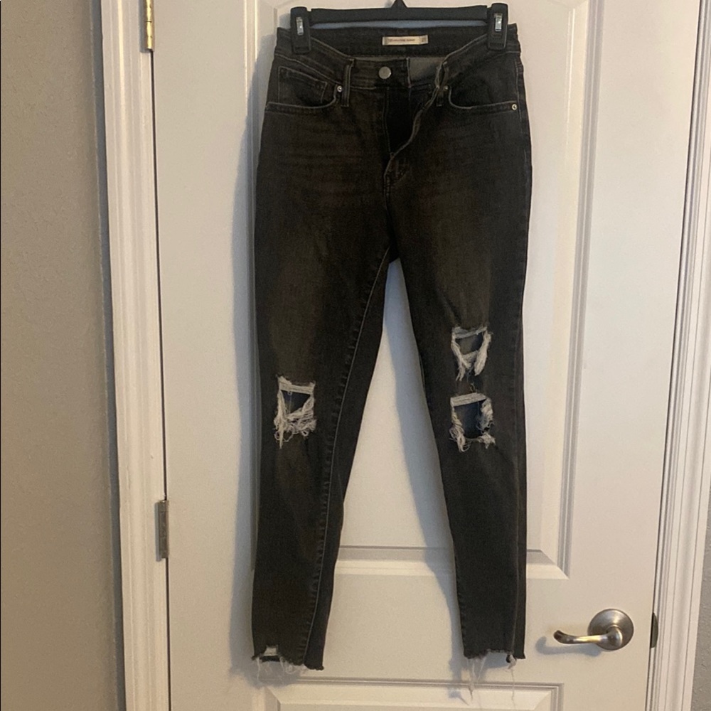 Levi High Rise Skinny Distressed Black Denim Jeans Size 27